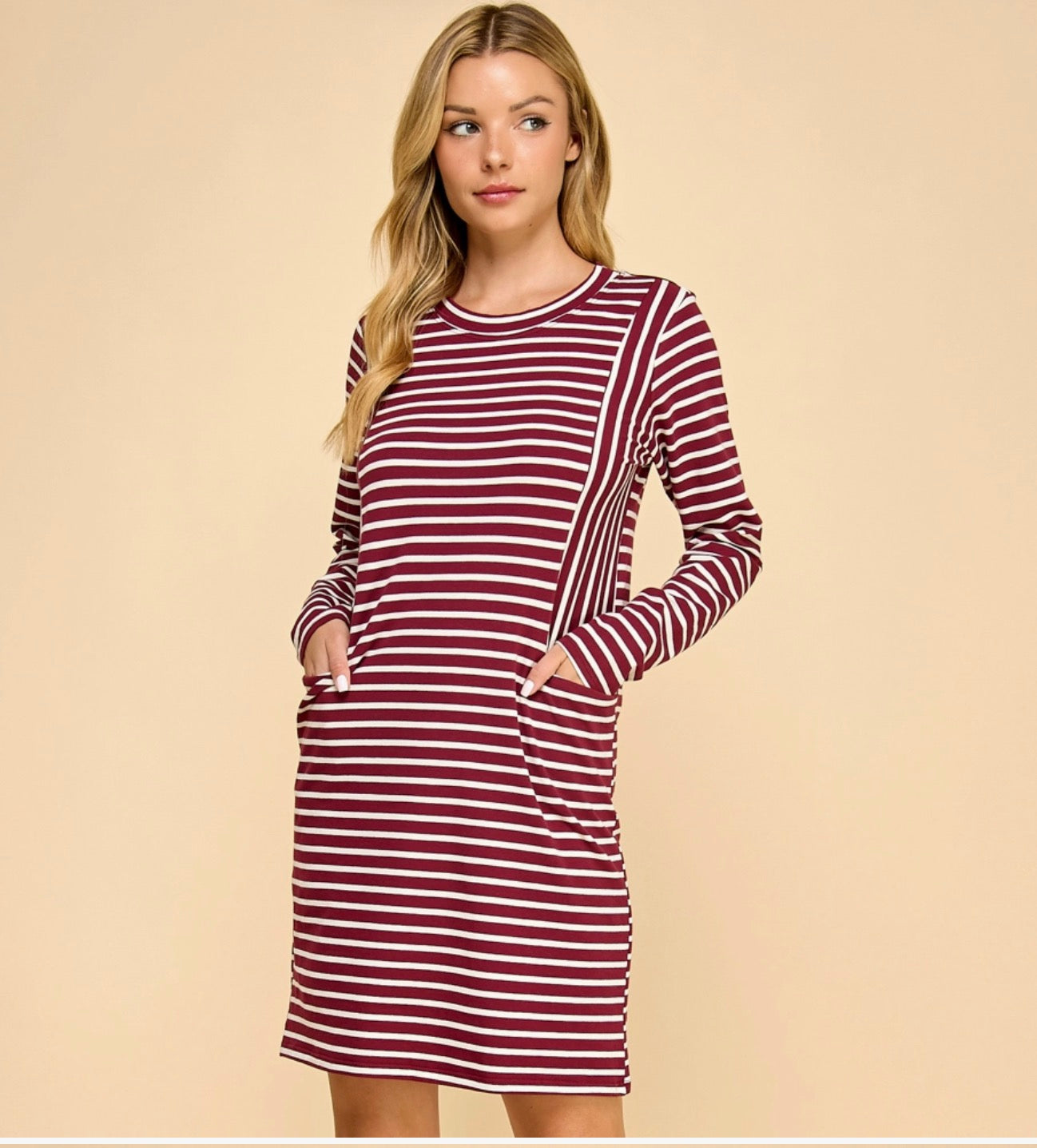 Stripe Long Sleeve Pocket Dress