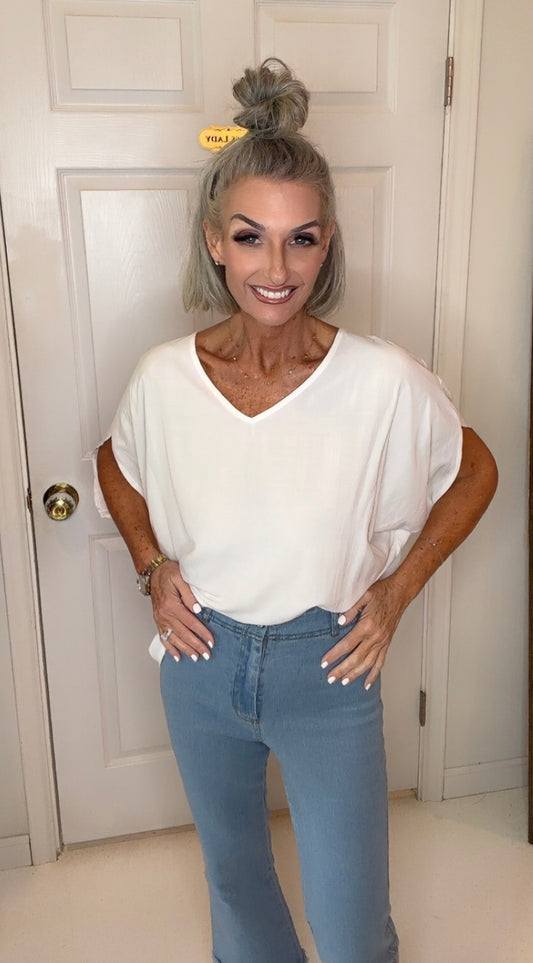 -Soft Washed Stretchy High Waisted Flare Pants: Lt Denim / L