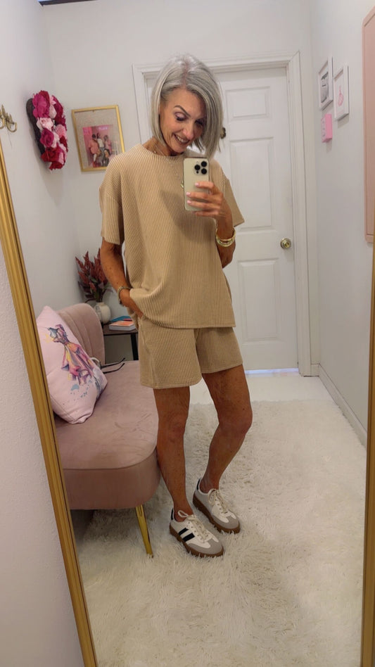 Corded Rib Short Sleeve Tee & Short Pants 2PC Set