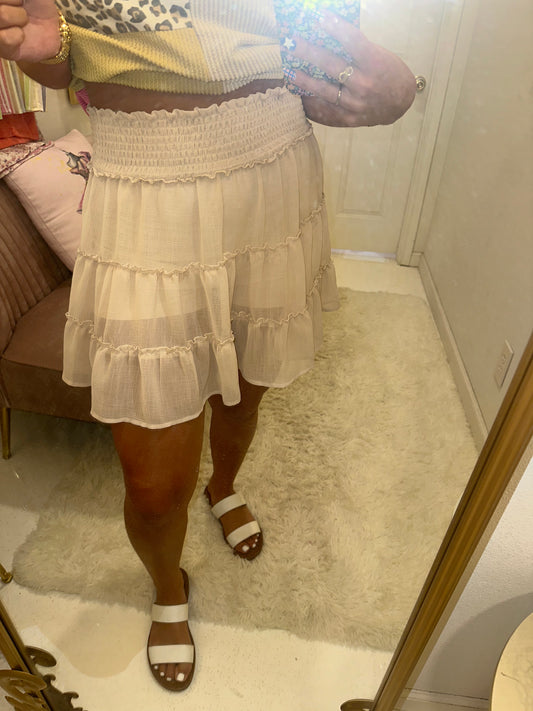 PLEATED LOTUS SOLID COLOR ELASTIC WAIST SKIRT