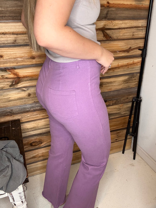 Soft Washed Stretchy High Waisted Flare Pants