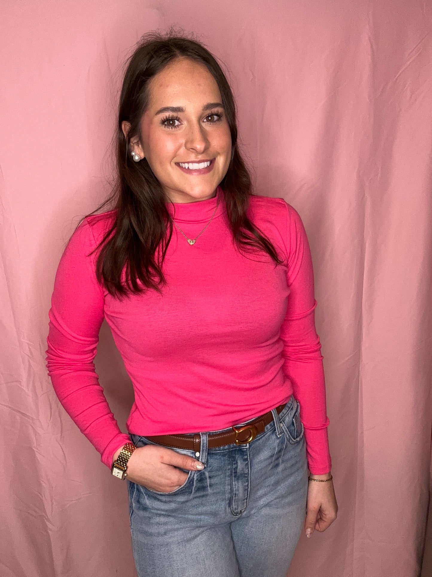 Long Sleeve Mock Neck Rib Knit Top