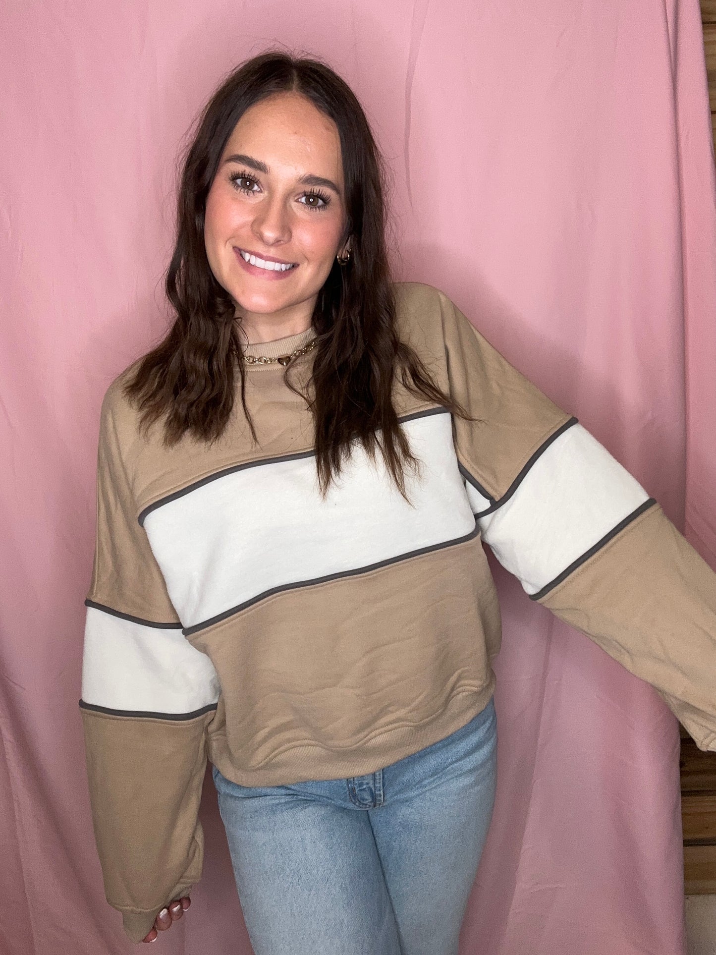 LONG SLEEVE COLOR BLOCK CREW NECK SWEATSHIRT-HT0124