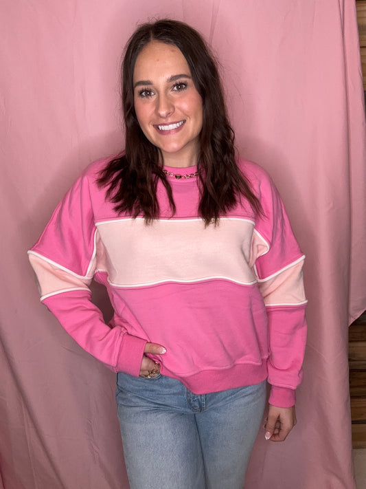 LONG SLEEVE COLOR BLOCK CREW NECK SWEATSHIRT-HT0124