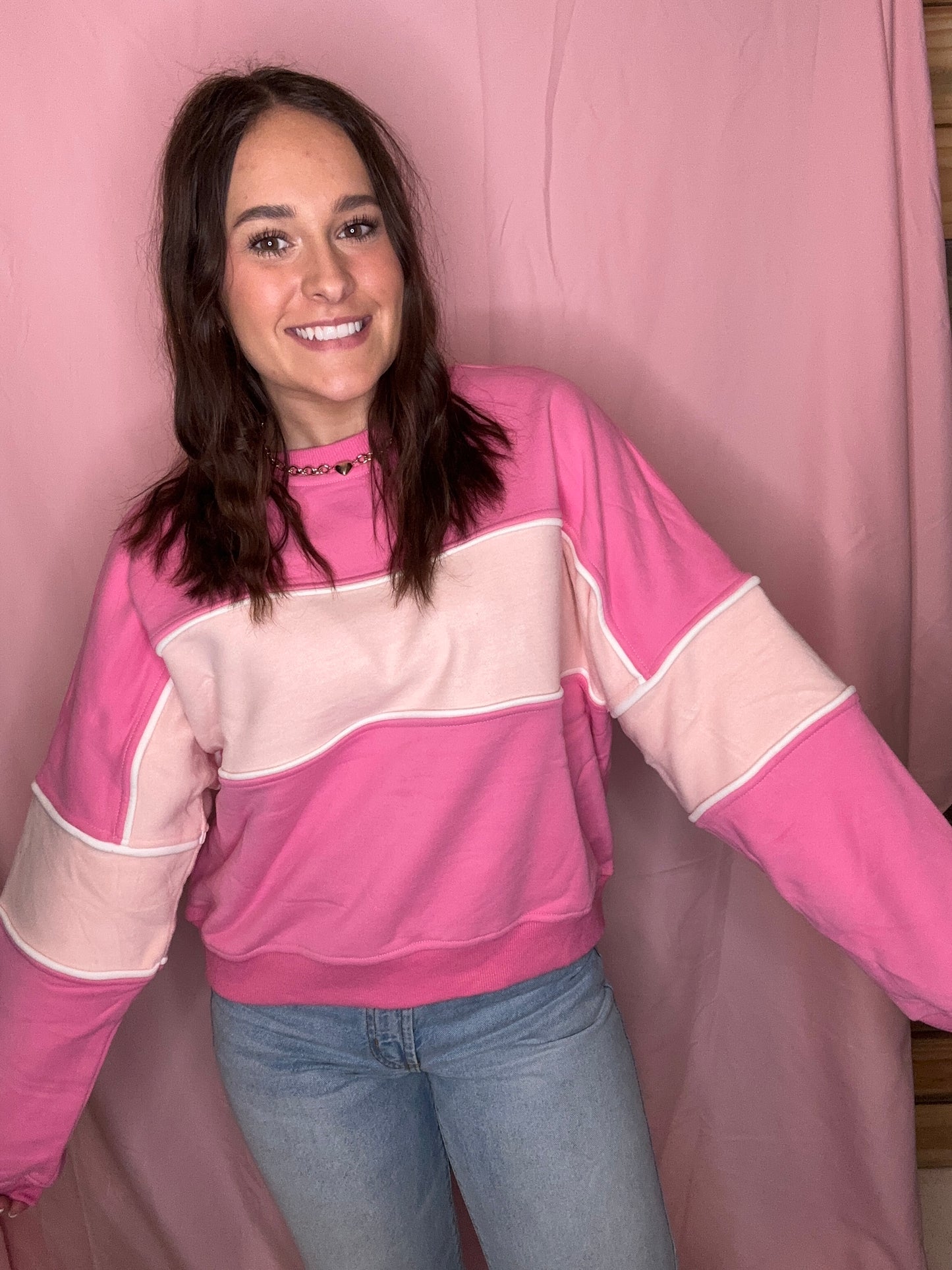 LONG SLEEVE COLOR BLOCK CREW NECK SWEATSHIRT-HT0124