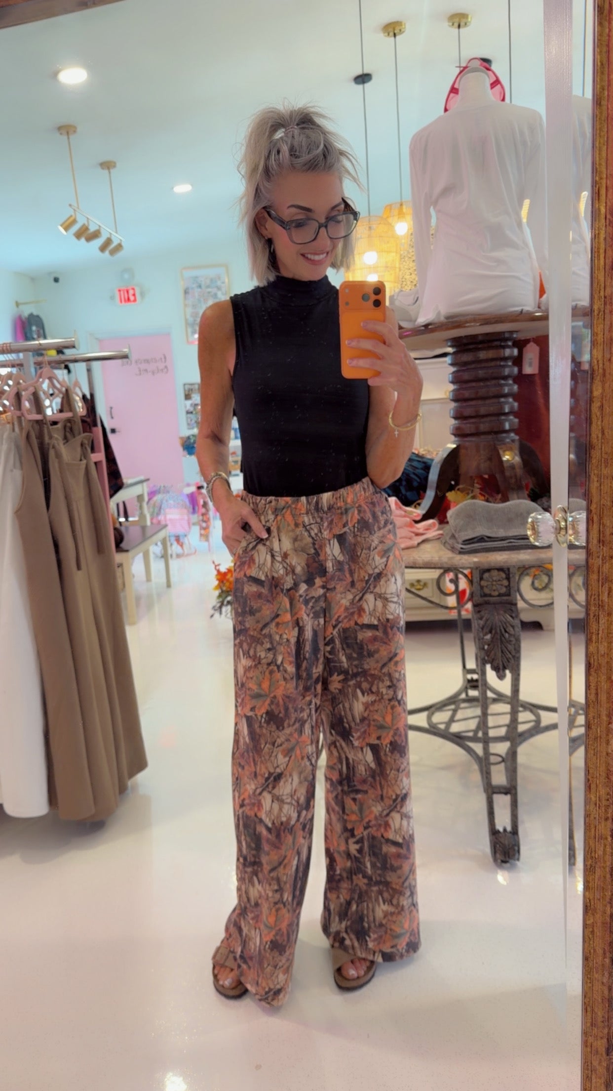 FOREST CAMO WIDE LEG PANTS