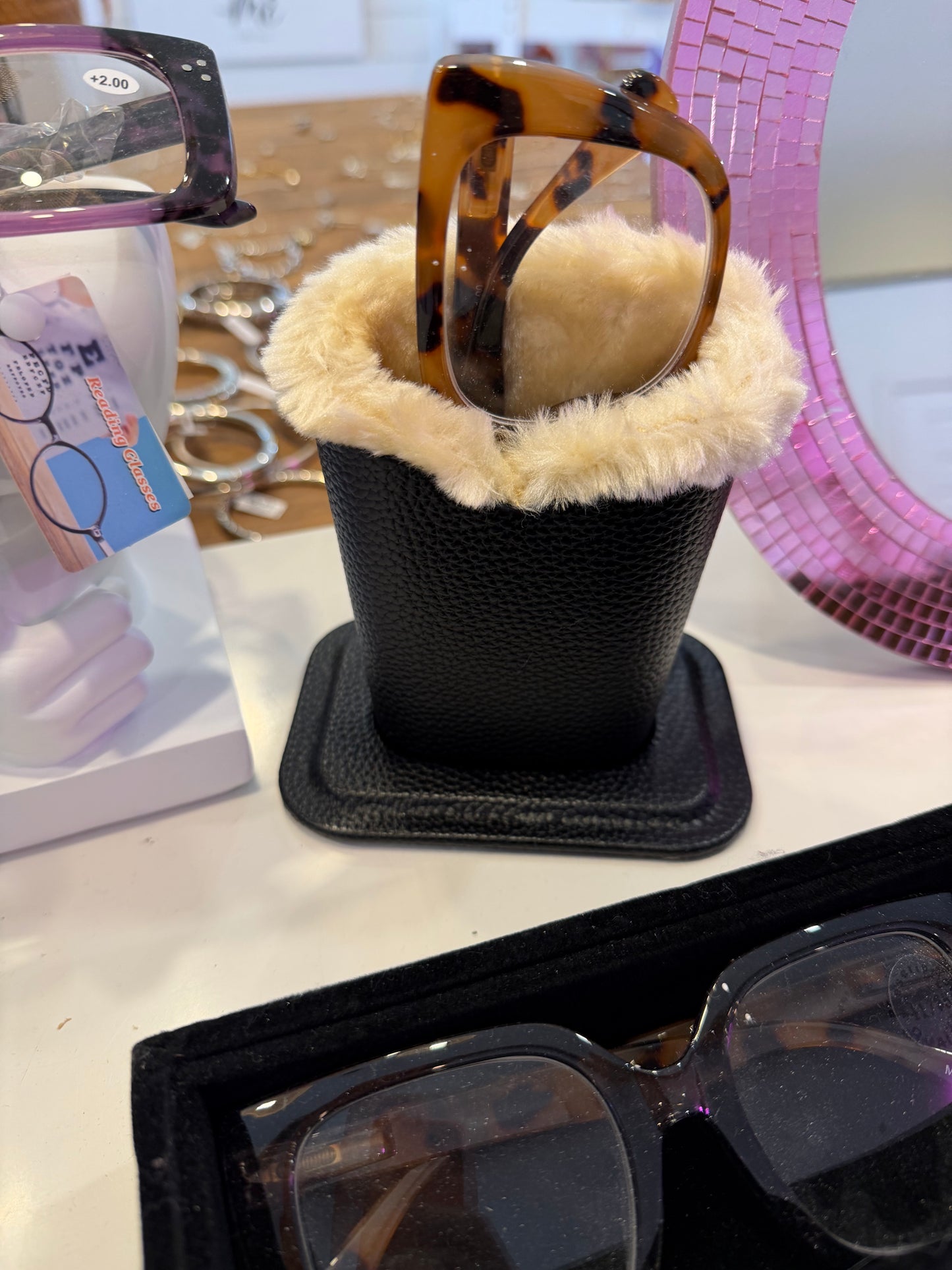 Eye glass stand up holder