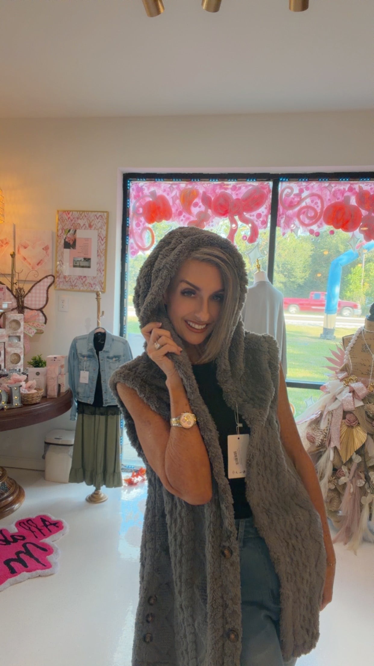 Double-sided Plush Hooded Button Vest