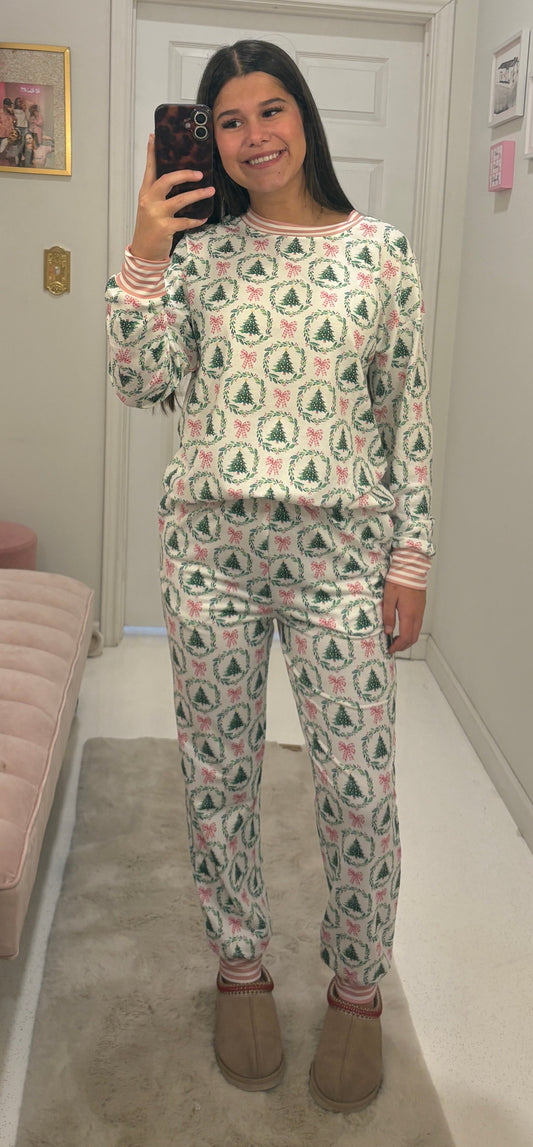 Bow Christmas Tree Top and Pants Lounge Set