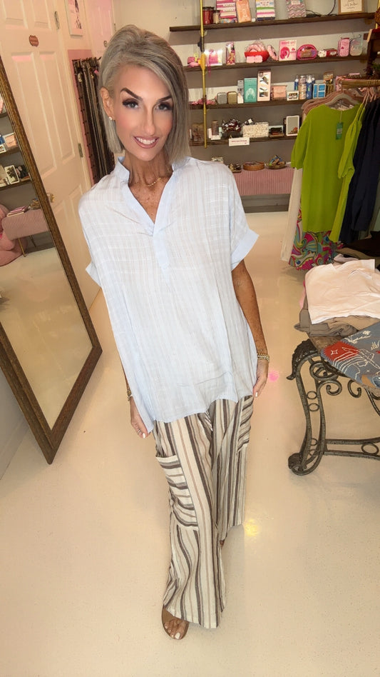 Striped/Plaid Short Sleeve Flowy Top