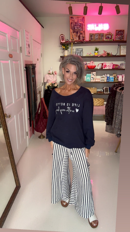 STRIPE WIDE LEG PANTS