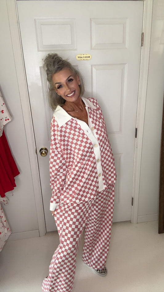 CHECKERED PRINT STRAIGHT LEG BOXER PANTS