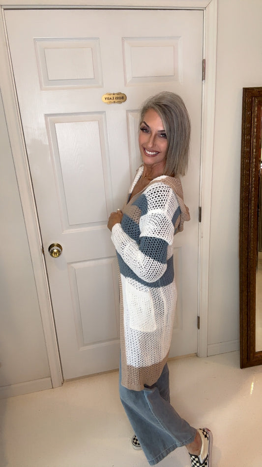 Multi Stripe Hoodie Cardigan -
