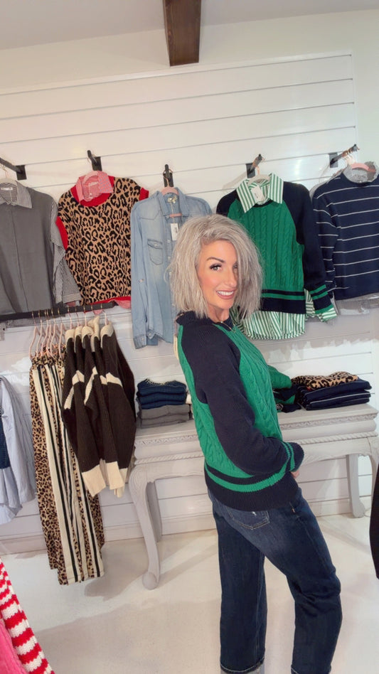 Cable Knit Stripe Trim Raglan Sweater (1)