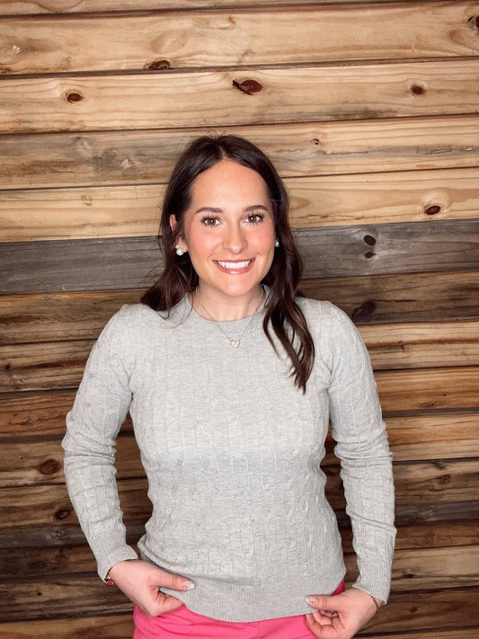 Long Sleeve Round Neck Cable Sweater