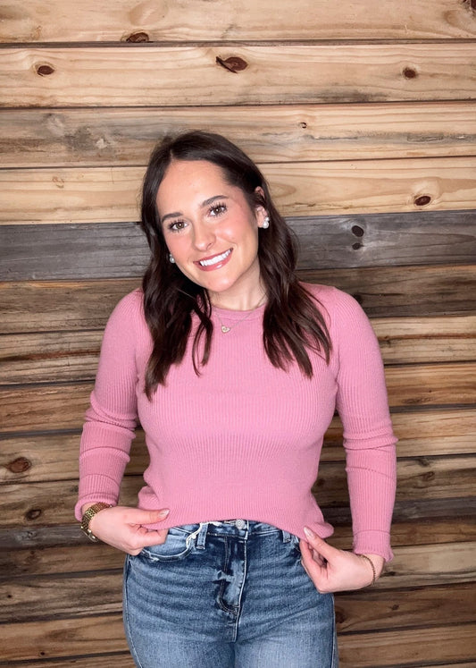 Long Sleeve Crew Neck Viscose Rib Sweater