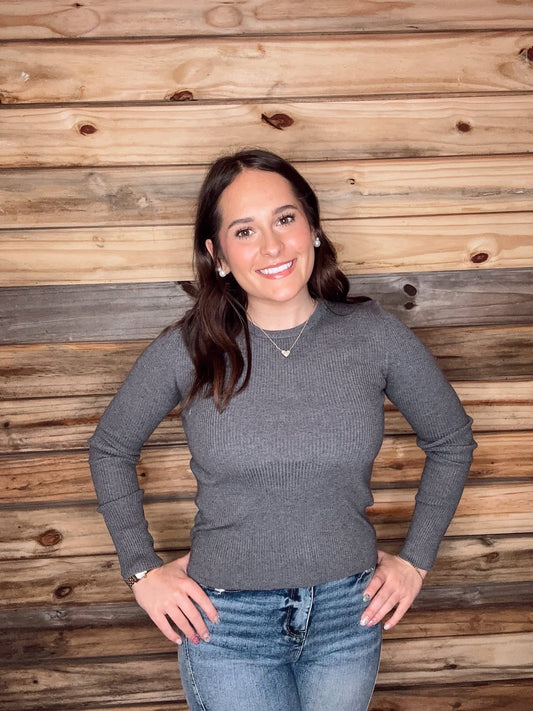 Long Sleeve Crew Neck Viscose Rib Sweater