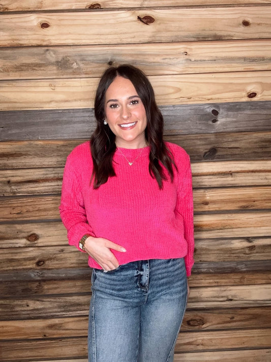 Chenille Waffle Round Neck Sweater