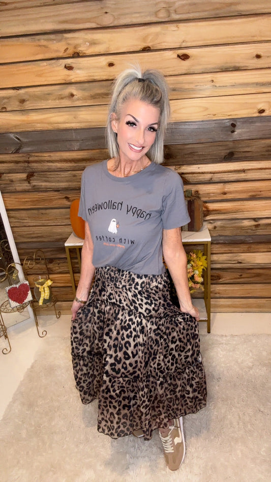 Leopard Ruffle Layered Bohemian Tiered Chiffon Skirt