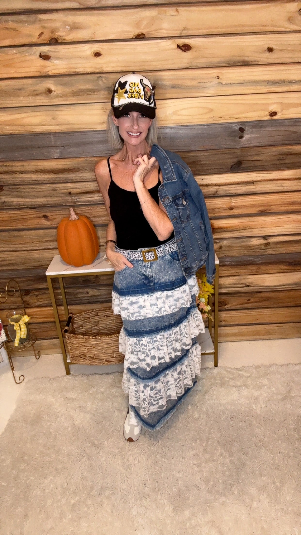 Denim and Lace Maxi Skirt
