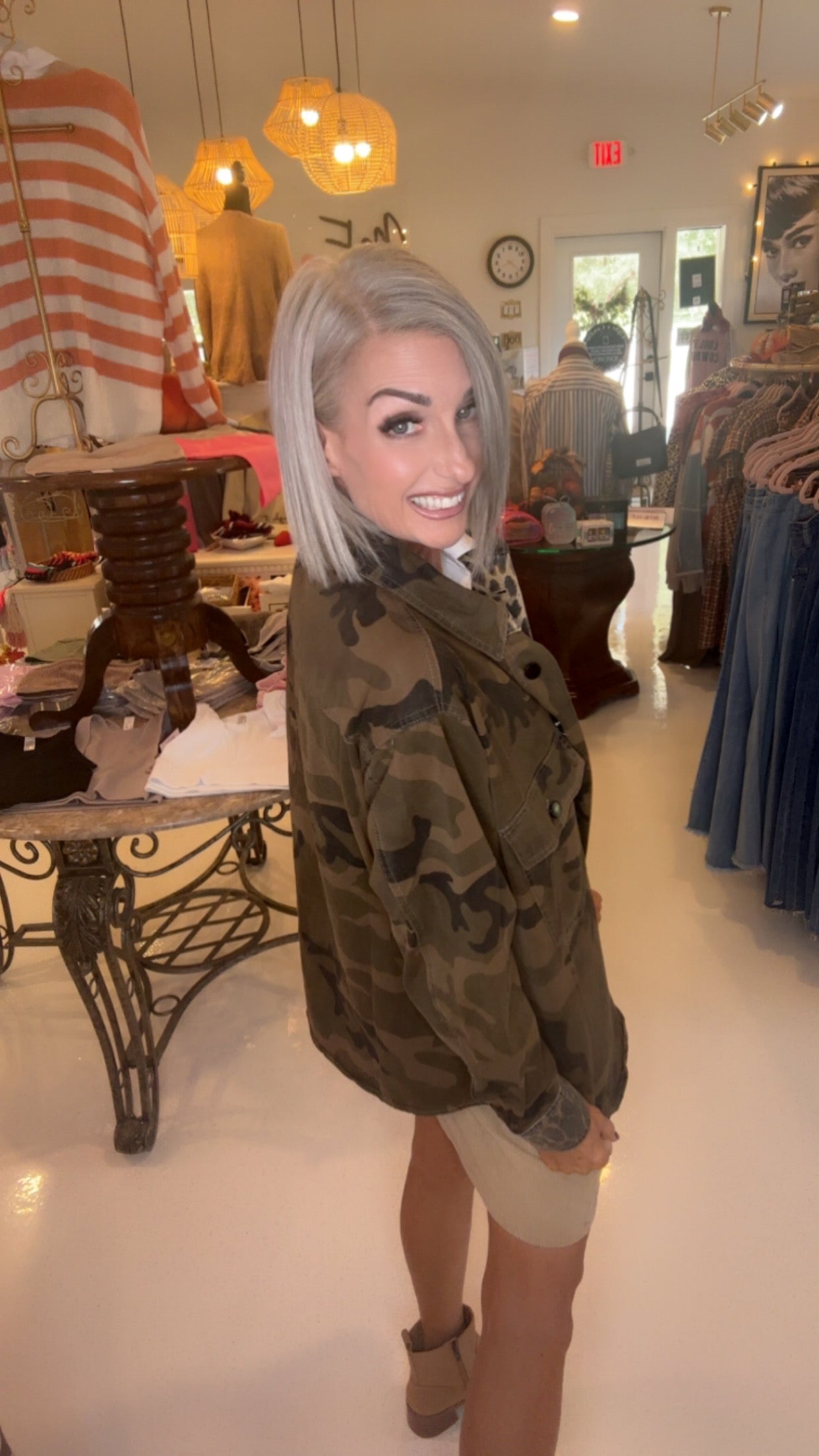 Mix Media Camo Leopard Snap Jacket