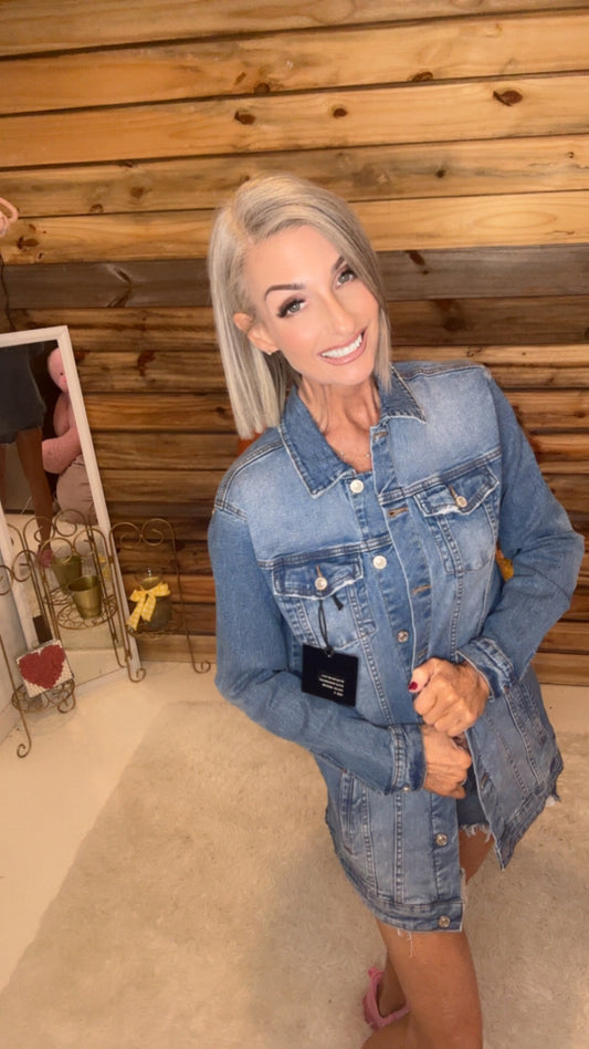 MEDIUM WASH  - LONG DENIM JACKET