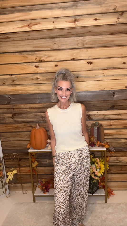 Jovanna | Leopard Drawstring Elastic Waistband Loose Pants