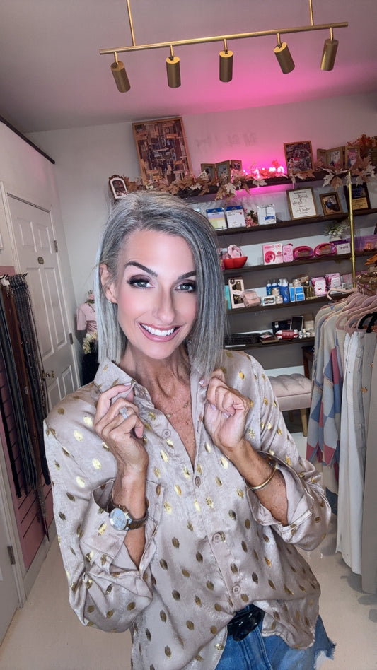 Long Sleeves Loose Bronzing Buttoned Lapel Blouses&Shirts Tops