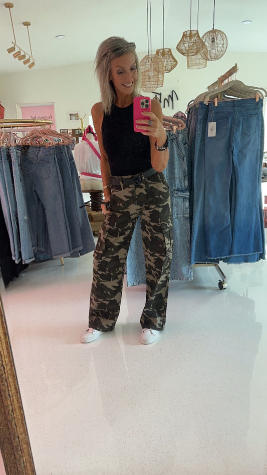 High Rise Camouflage Cargo Pants