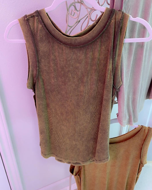 Washed Ribbed Scoop Neck Tank Top