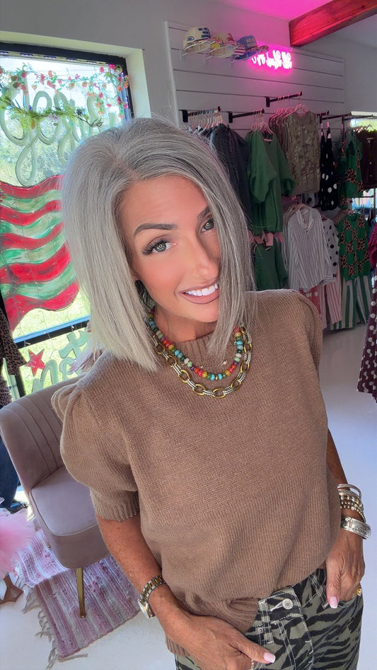 SOLID KNIT PUFF SHORT SLEEVES TOP