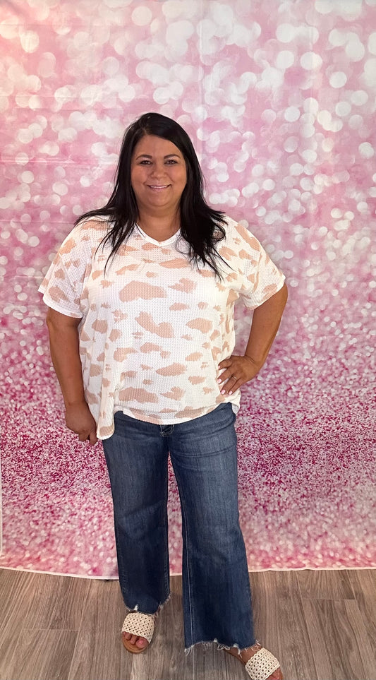 Waffle Spring Animal Oversized V-Neck Top