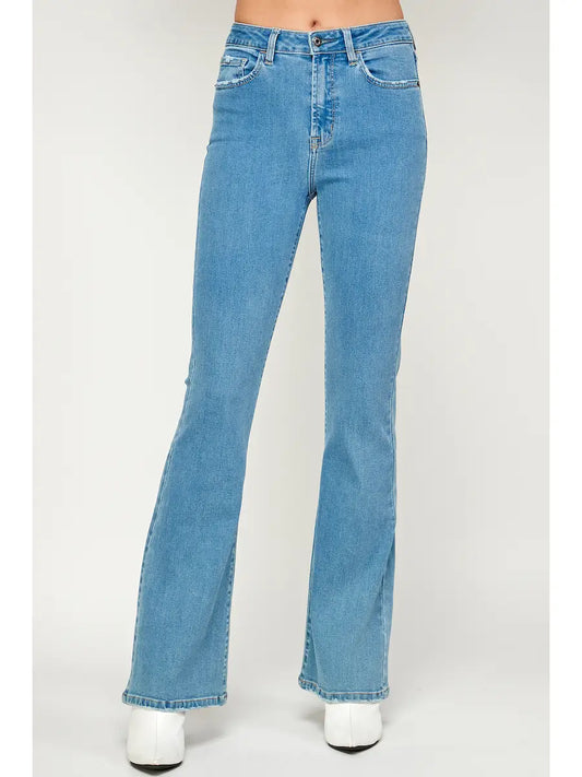 Medium Wash - High Rise Flare Jeans