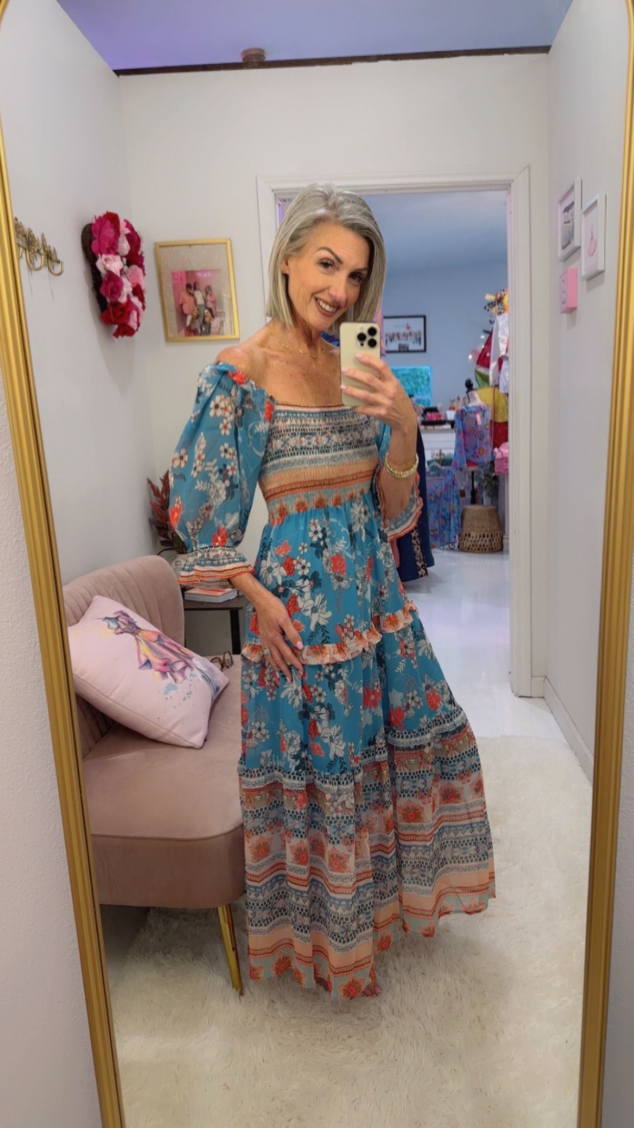 BOHO RUFFLE SMOCKED BODICE SHORT PUFF SLEEVE DRESS
