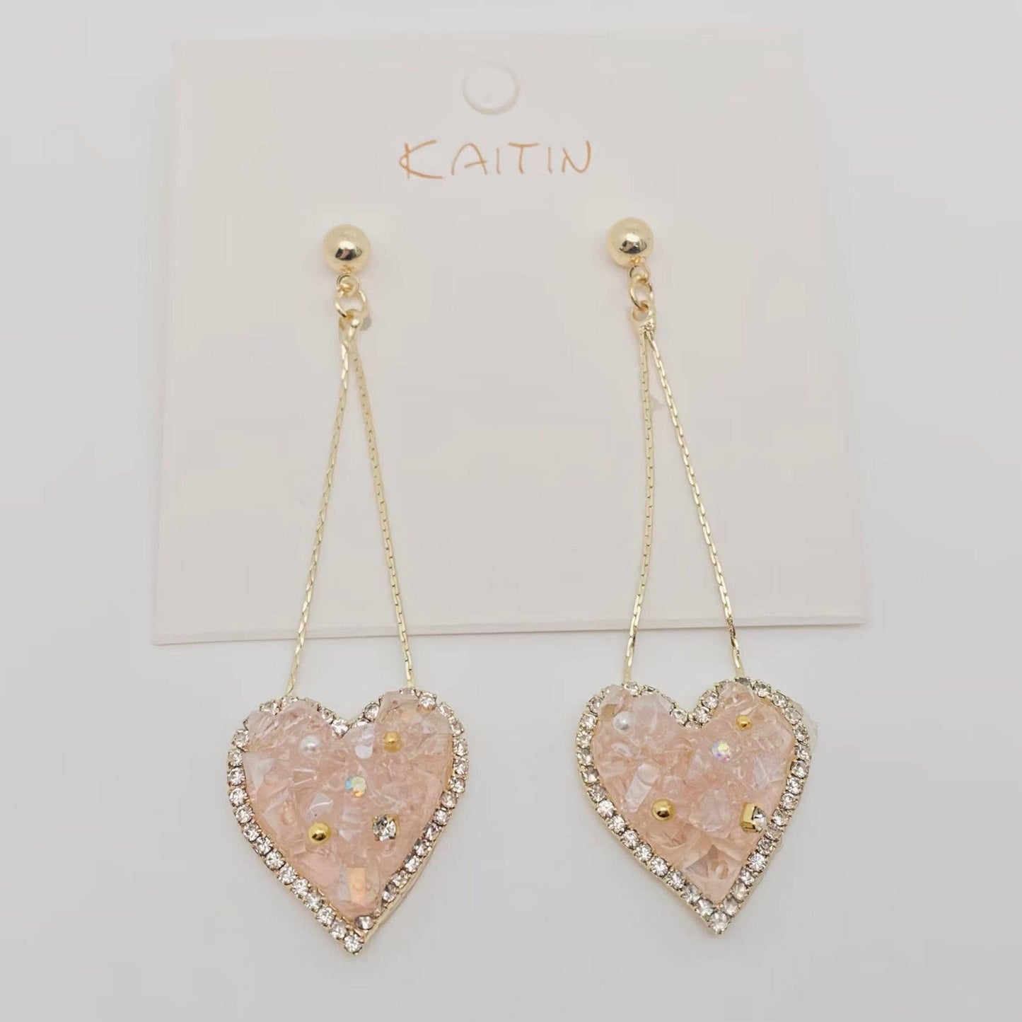 Pink Crystal Zircon Heart Pendant Earrings