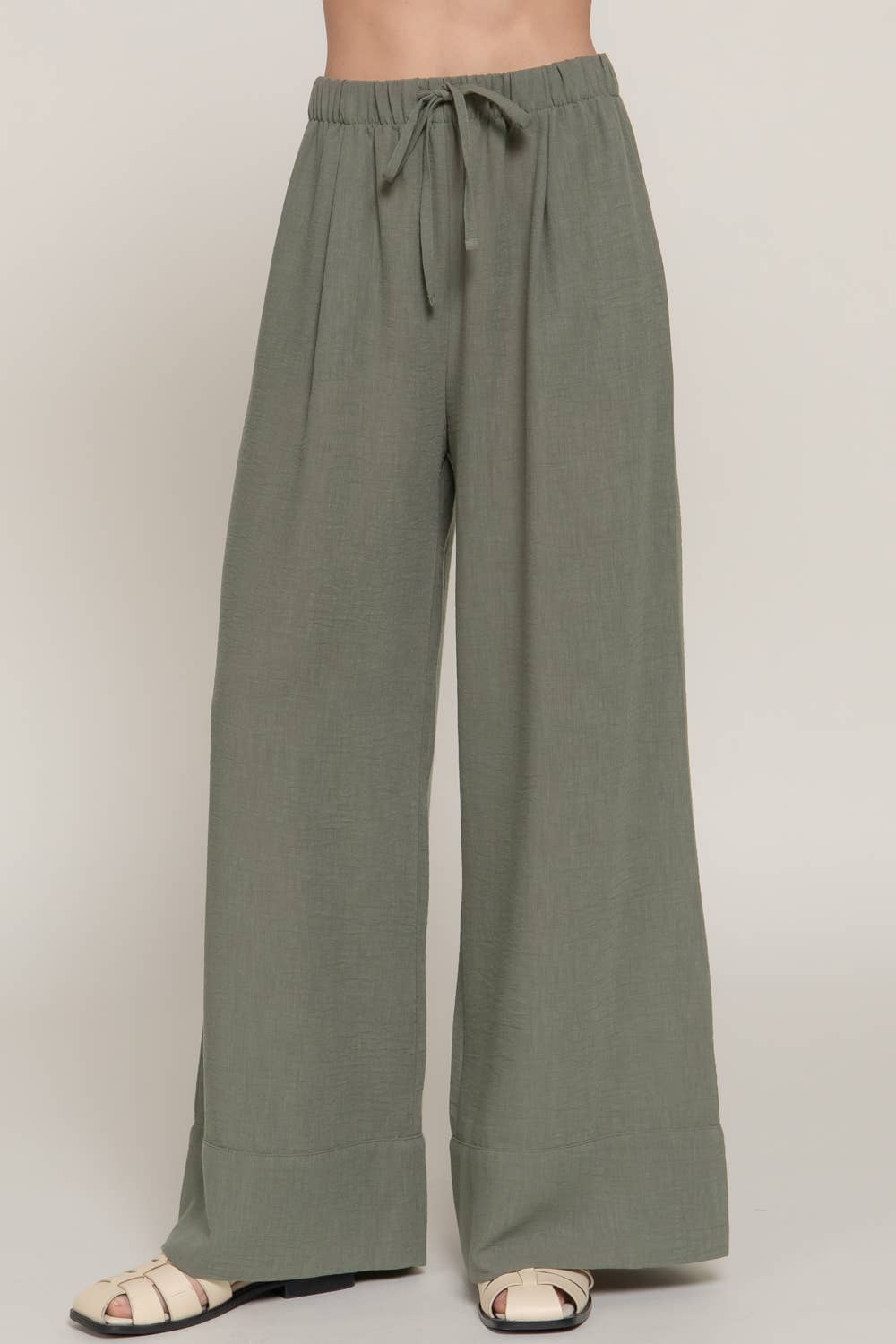 Waist Band With String Linen Effect Palazzo Pants