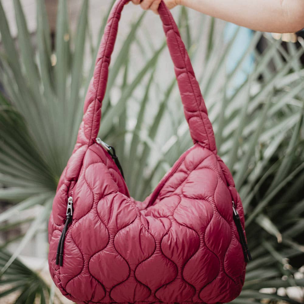 Maroon Wave Quilted Hobo Tote Bag