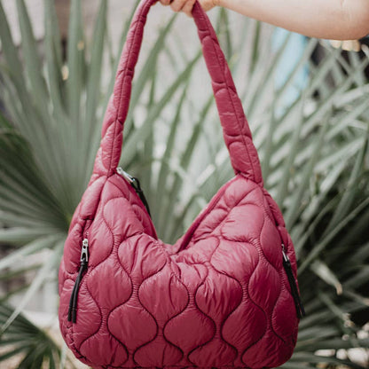 Maroon Wave Quilted Hobo Tote Bag