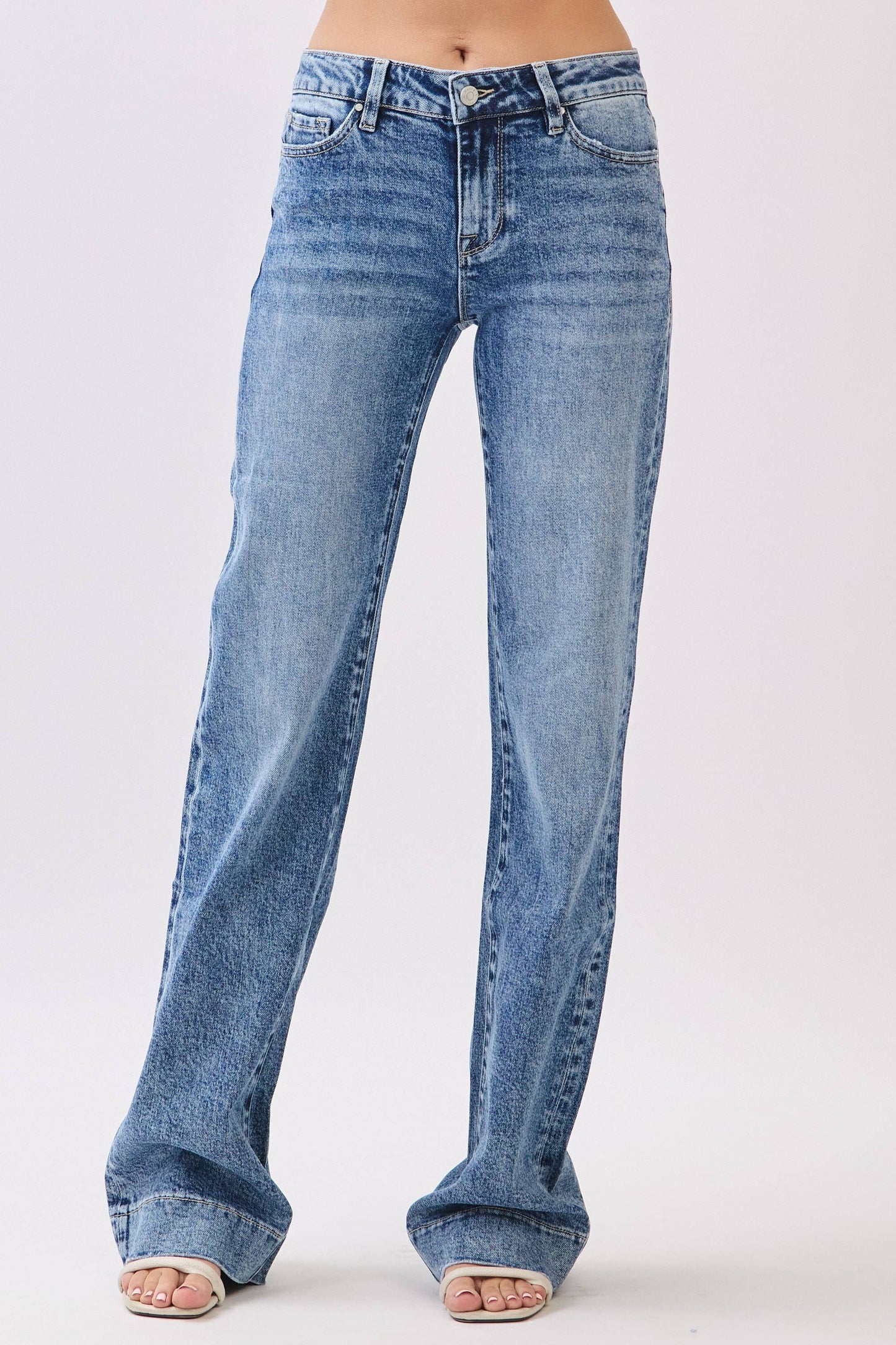 MID RISE COMFORT STRETCH TROUSER WIDE LEG JEANS