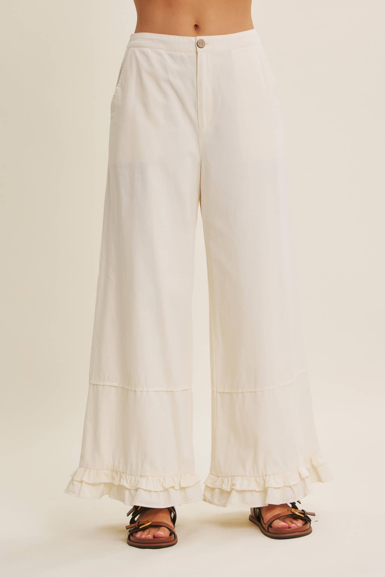 DREAMY STATEMENT COTTON WASHED WIDE-LEG PANTS WITH RUFFLES