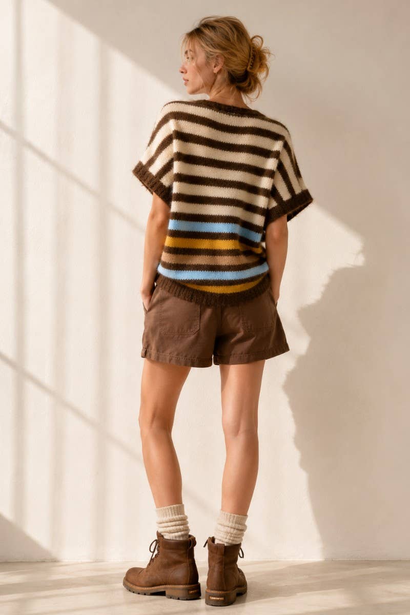 COLORMIX STRIPED V-NECK KNIT VEST
