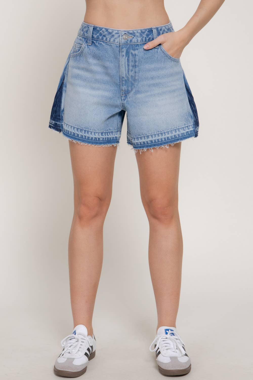 Color Block Denim Shorts