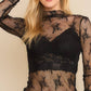 Floral Mesh Lace Mock Neck Long Sleeve Fitted sheer top