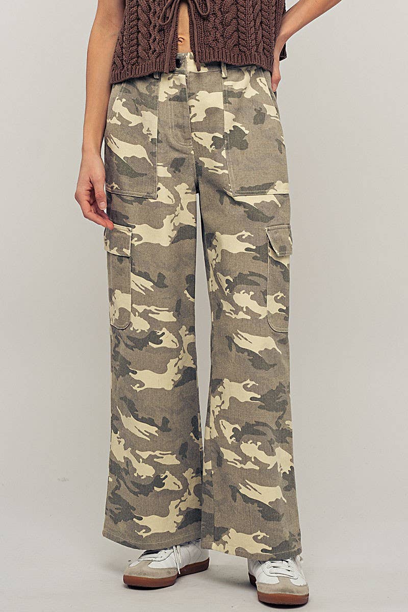 Desert Camo Wide Leg Cargo Pants