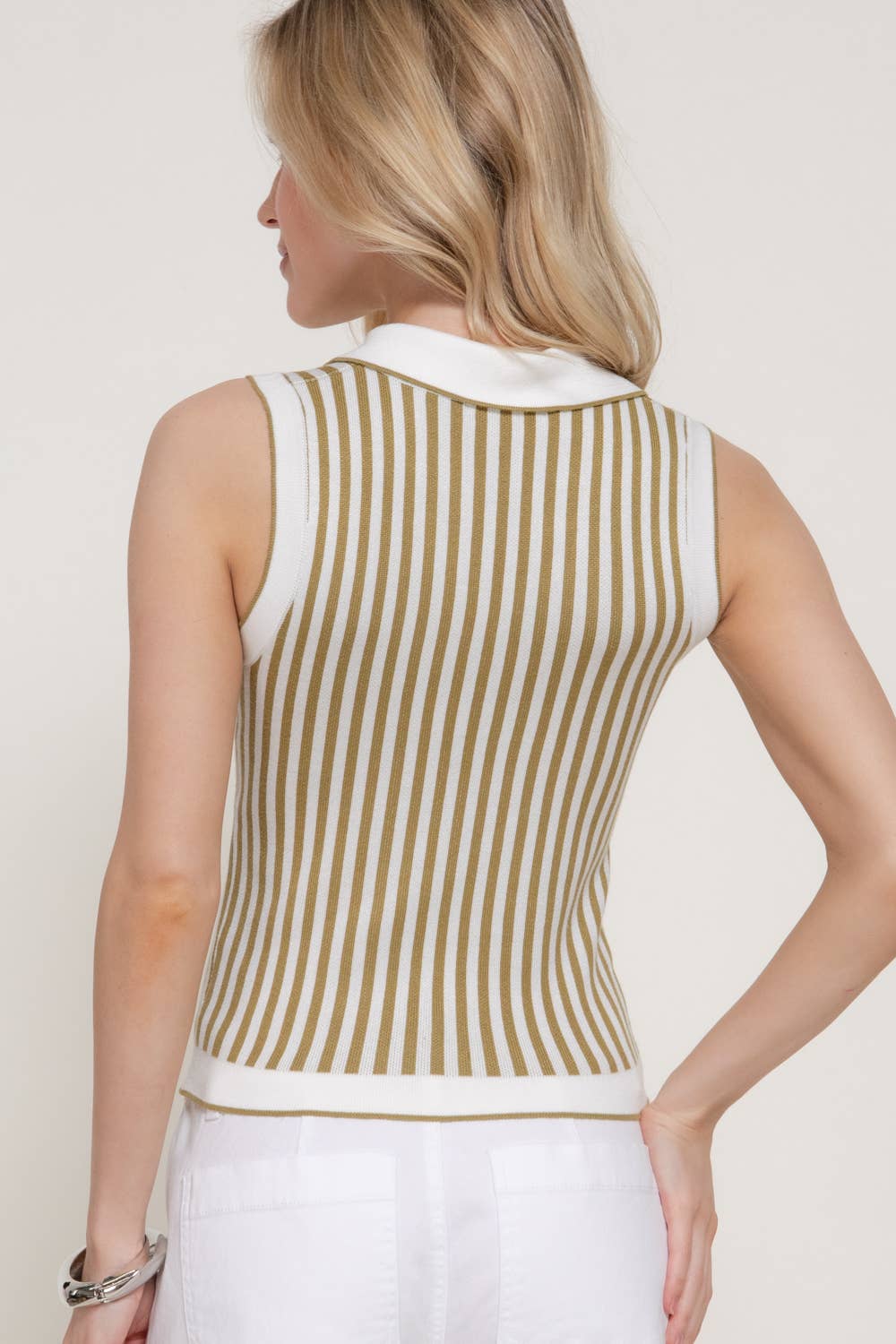 Sleeveless Vertical Striped Sweater Top