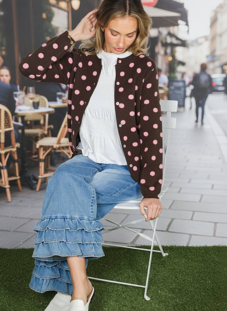 Playful Polka Dot Cozy Knitted Sweater Cardigan