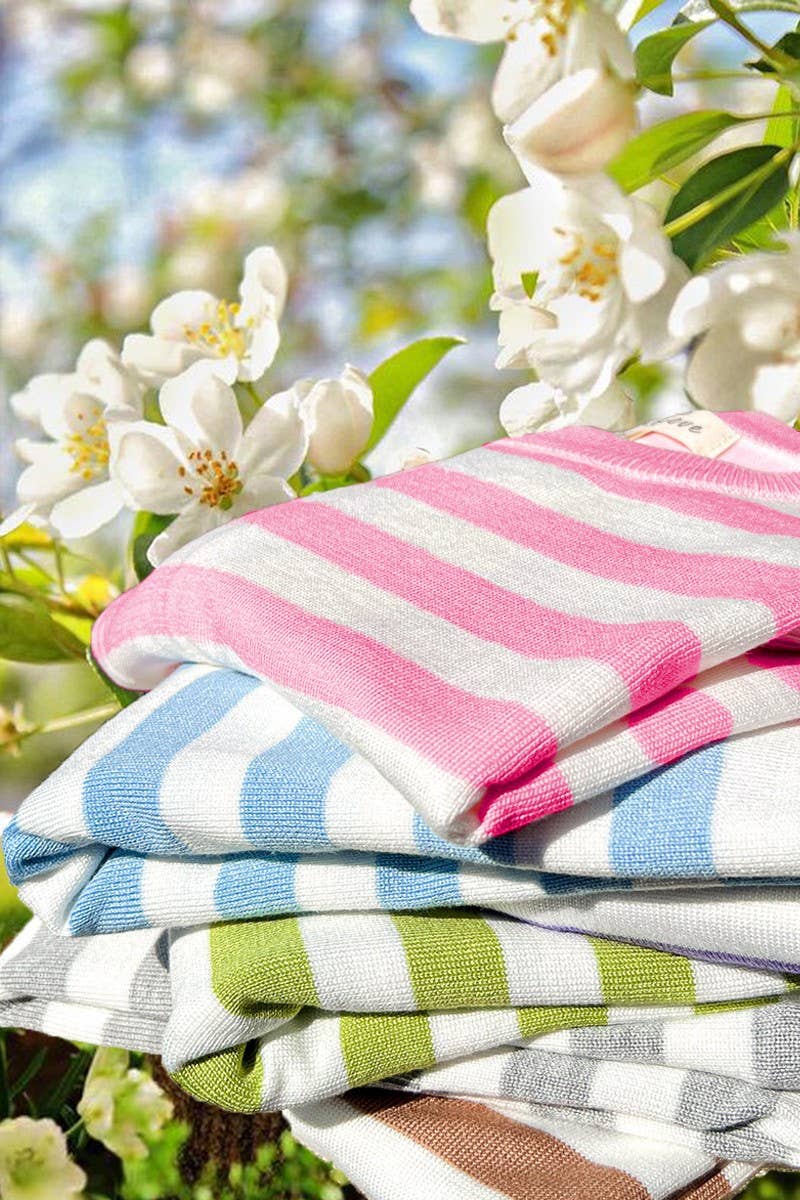 Crew Neck Short-Sleeve Stripe knitted Sweater Top VT81842