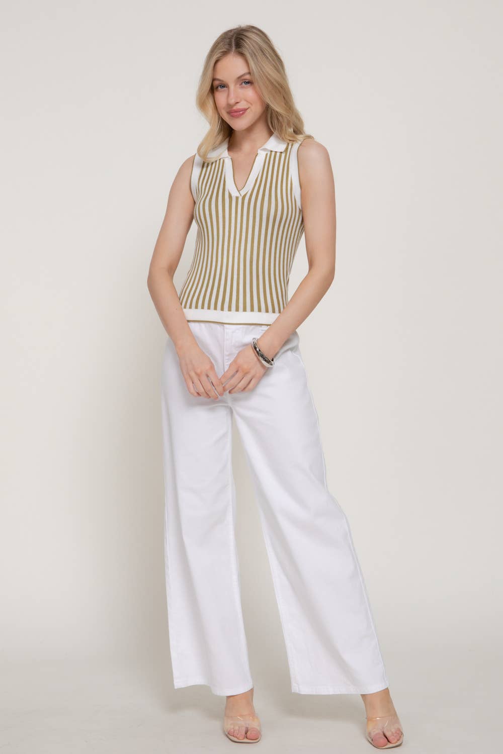 Sleeveless Vertical Striped Sweater Top