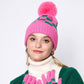 Checkerboard Patterned Pom Pom Beanie Hat