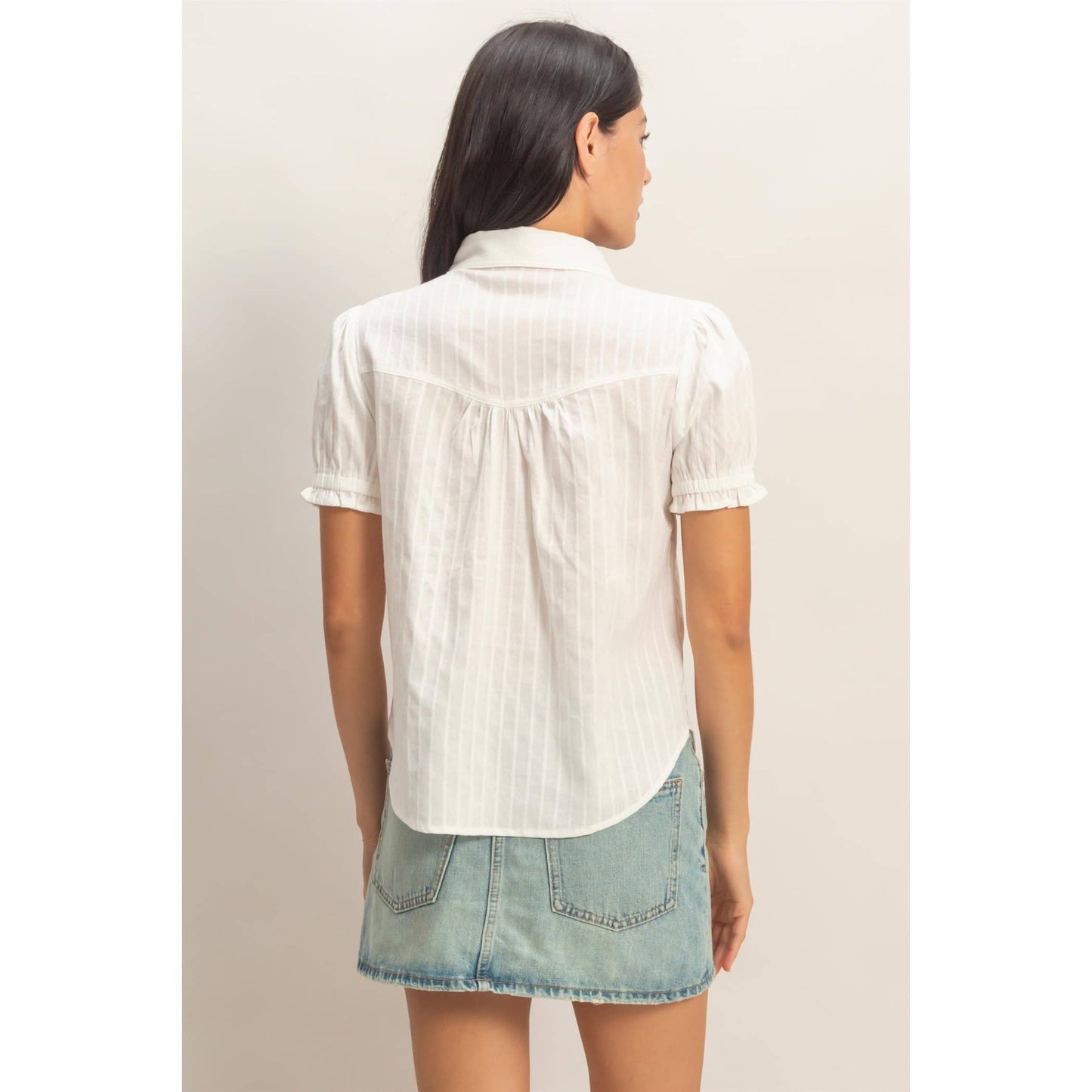 Button-Up Puff Short Sleeve Shirt